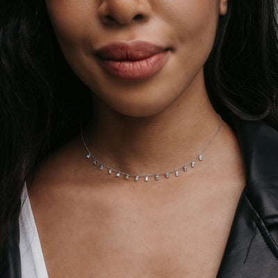 drops by the yard baguette cut diamond necklace