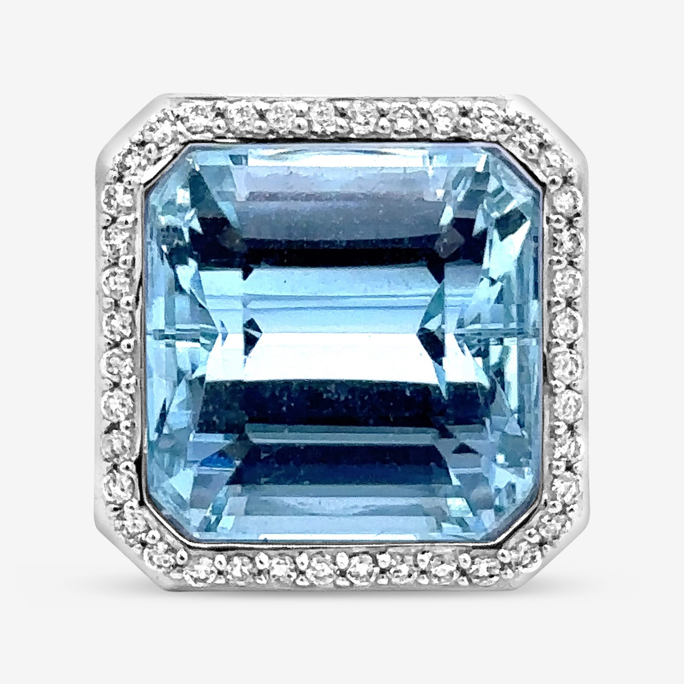 aquamarine and diamond halo statement ring
