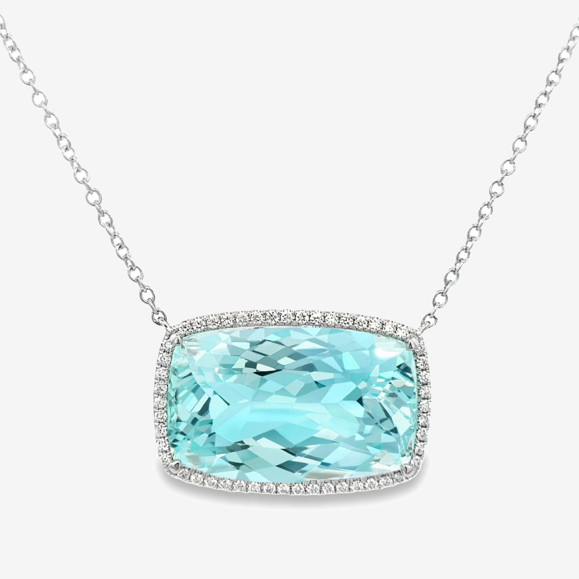 aquamarine and diamond halo necklace