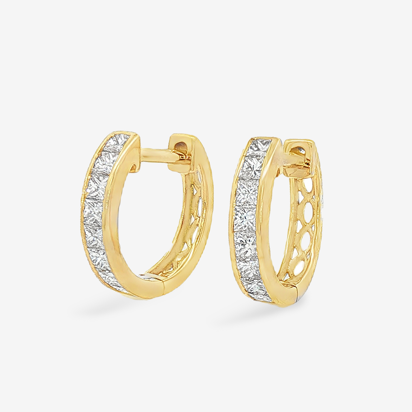 16 Channel Set 0.45CT Princess Huggie Earrings