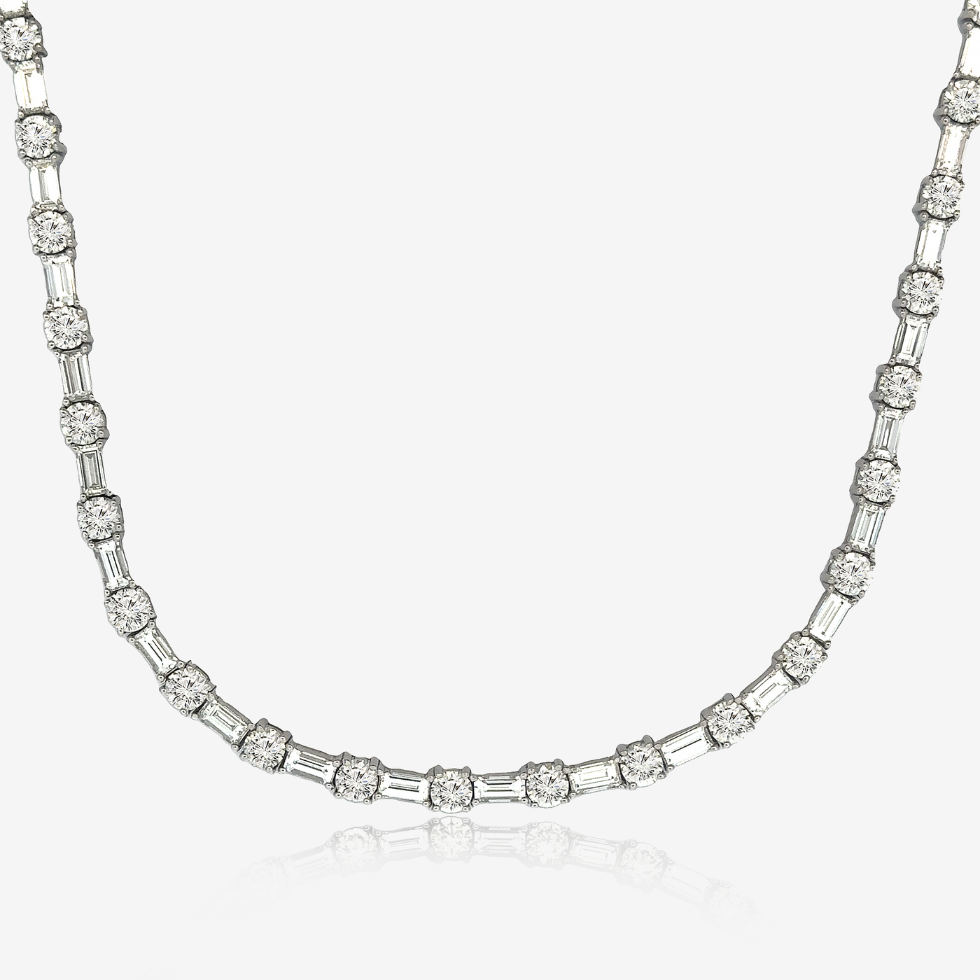 17.25CT Baguette & Round Diamond Tennis Necklace