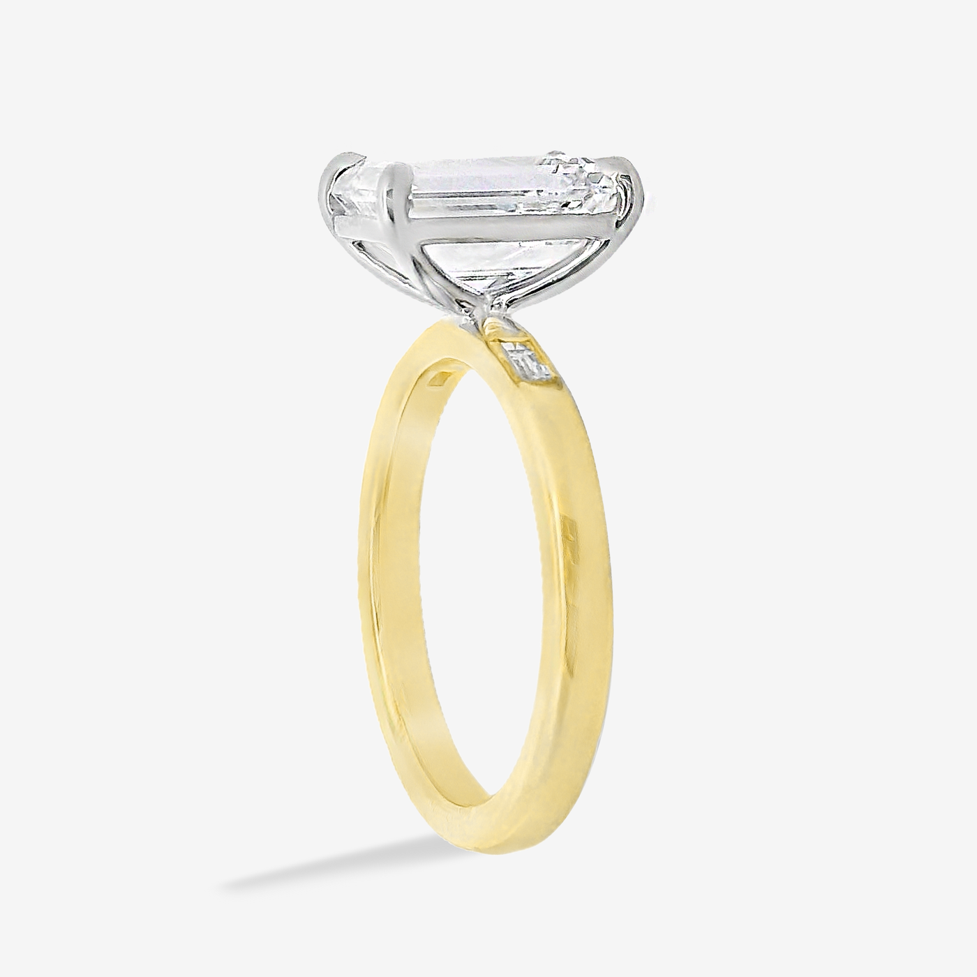 3.09CT Emerald Cut Lab Grown Diamond Inset Baguette Sides Engagement Ring