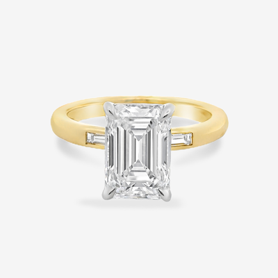 3.09CT Emerald Cut Lab Grown Diamond Inset Baguette Sides Engagement Ring