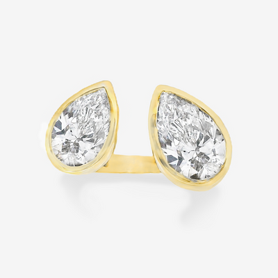 Lab Grown Two Stone Pear Cut Diamond Bezel Cuff Ring