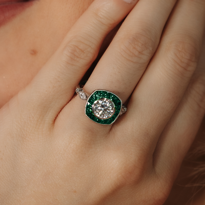 Lab Grown Diamond & Emerald Ring
