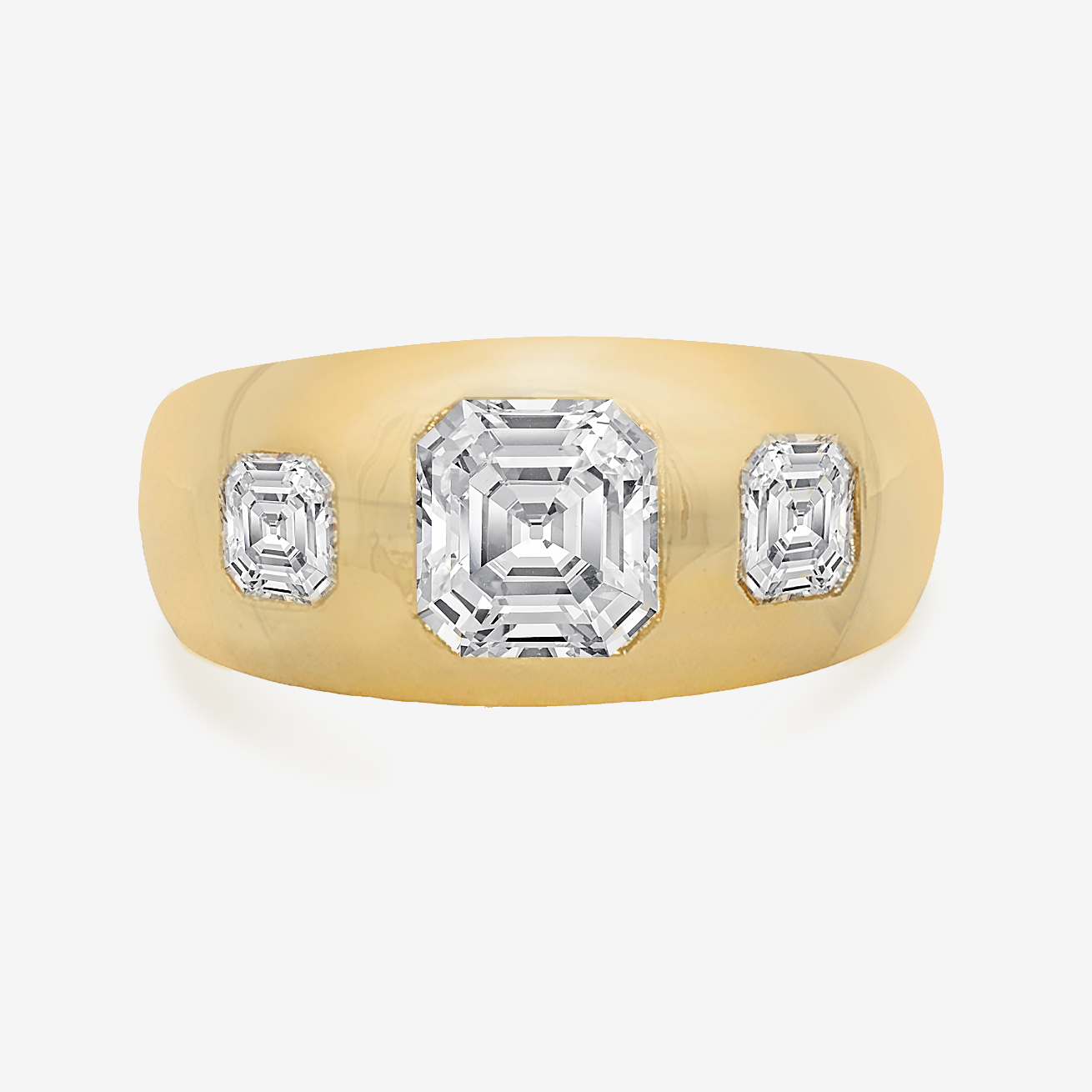 Lab Grown 3 Stone Asscher Cut Diamond Flush-Set Ring