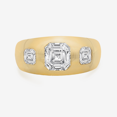 Lab Grown 3 Stone Asscher Cut Diamond Flush-Set Ring