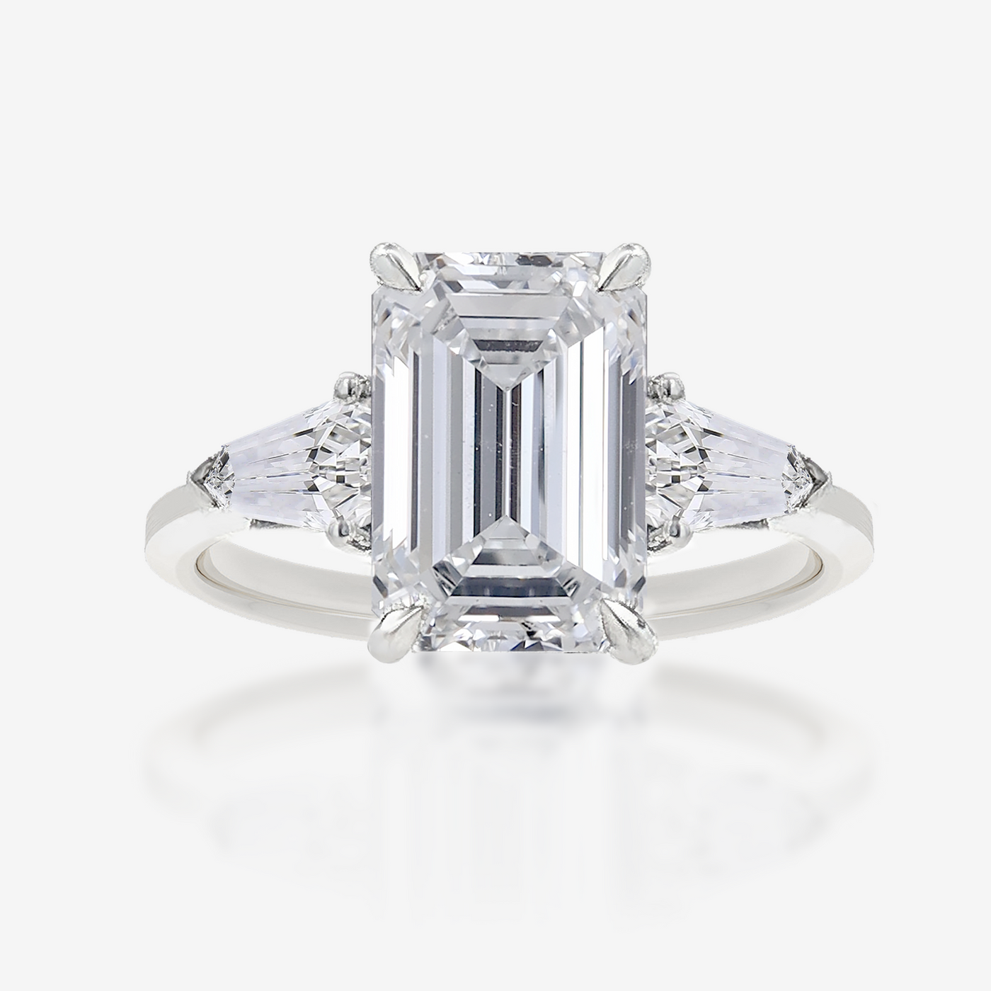 2.70CT Emerald Cut Lab Grown Diamond Three Stone Engagement Ring