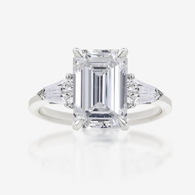 2.70CT Emerald Cut Lab Grown Diamond Three Stone Engagement Ring