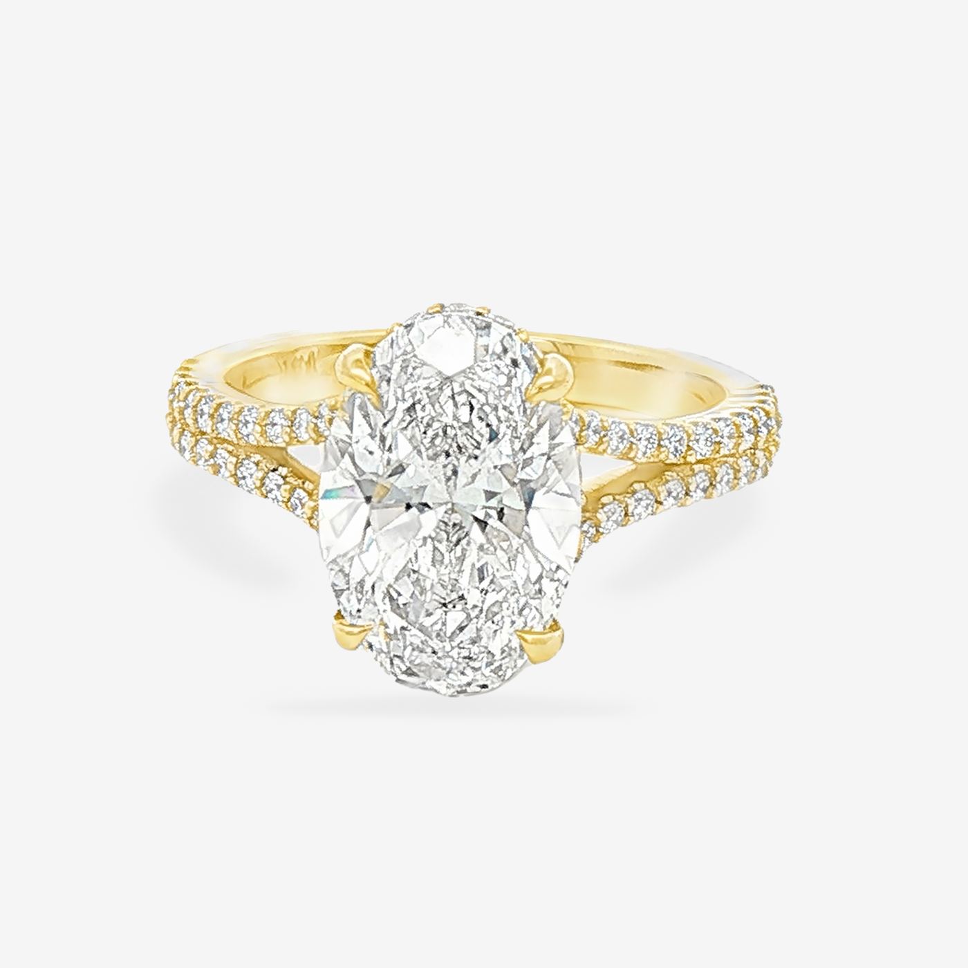 3.06CT Oval Lab Grown Diamond Splits Pavé Engagement Ring