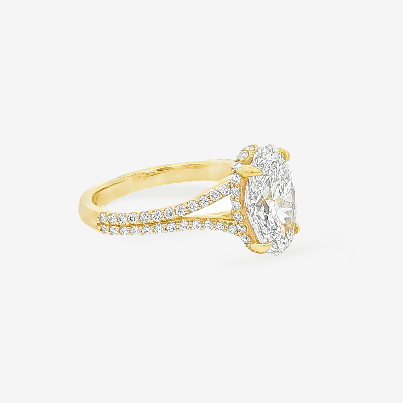 3.06CT Oval Lab Grown Diamond Splits Pavé Engagement Ring