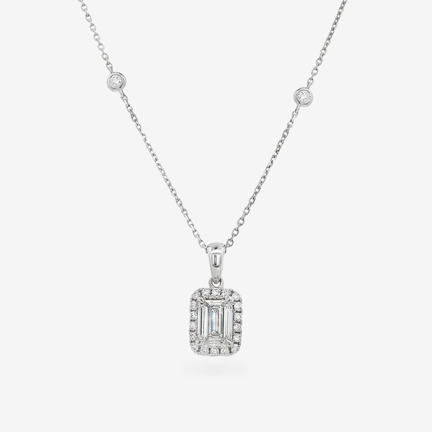 Lab Grown Emerald Cut Diamond Halo Pendant