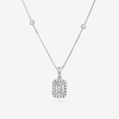 Lab Grown Emerald Cut Diamond Halo Pendant
