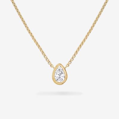 Lab Grown 1.10CT Pear Cut Diamond Bezel Necklace