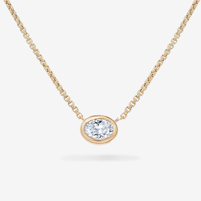 Lab Grown 1.10CT Oval Cut Diamond Bezel Necklace