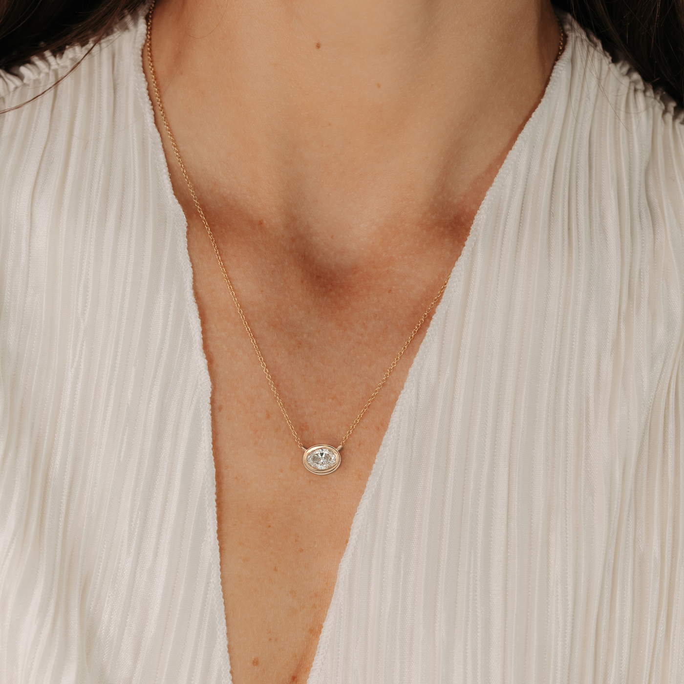 Lab Grown 1.10CT Oval Cut Diamond Bezel Necklace