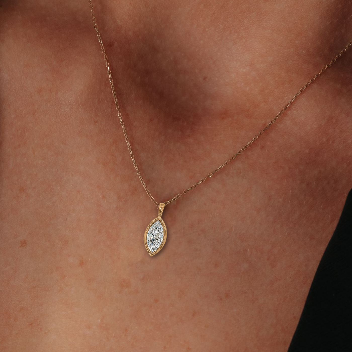 Lab Grown 2CT Diamond Solitaire Bezel Marquise Pendant