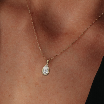 Lab Grown 2CT Diamond Solitaire Bezel Pear Pendant