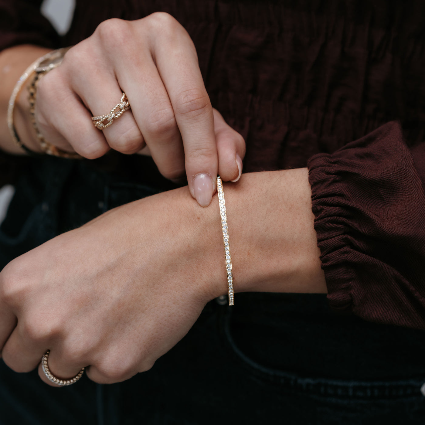 channel set diamond bangle bracelet