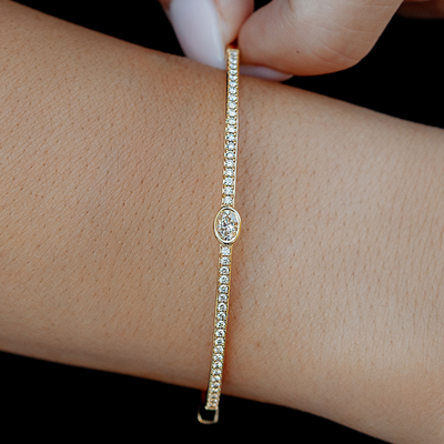 oval and round diamond bangle bracelet