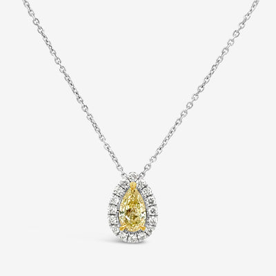 2.01ct Pear Shaped Yellow Diamond Halo Necklace