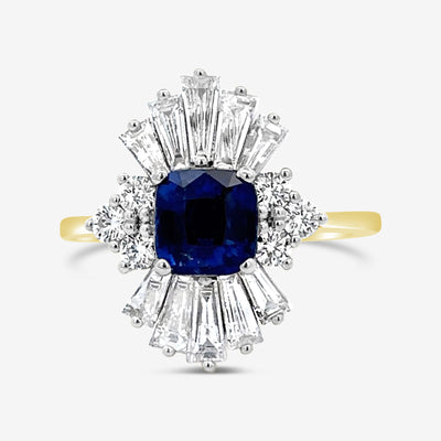 art deco sapphire and diamond halo ring