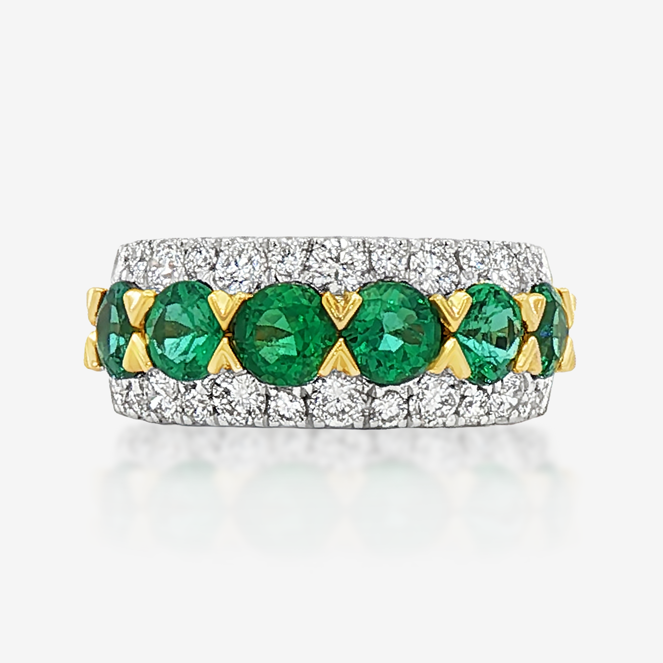 2.11CT Emerald & Diamond Wide Ring