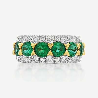2.11CT Emerald & Diamond Wide Ring