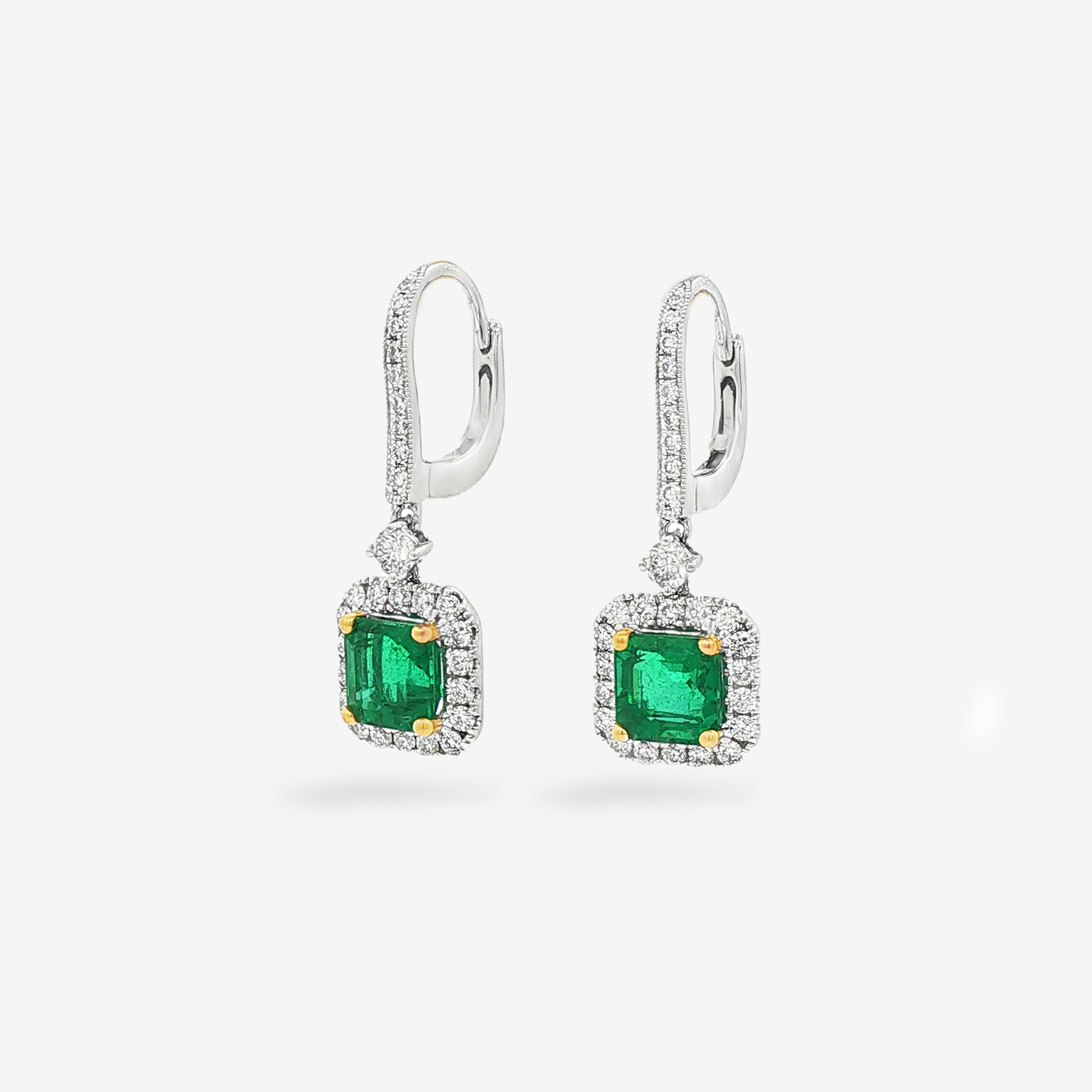 2.19CT Emerald Cut Emerald & Diamond Dangle Earrings
