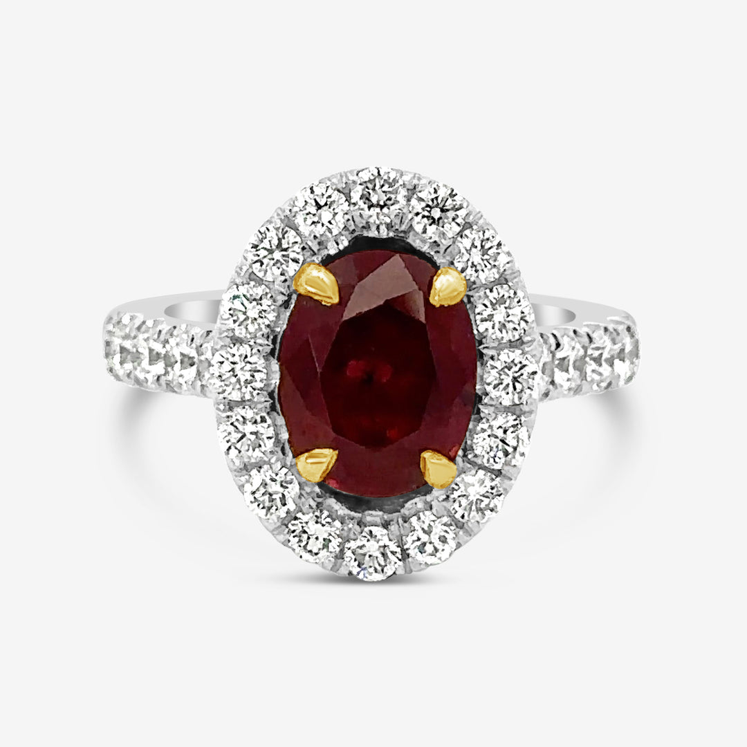 2.88 Ct. Ruby Natural Diamond Pave Ring, 18K White Gold