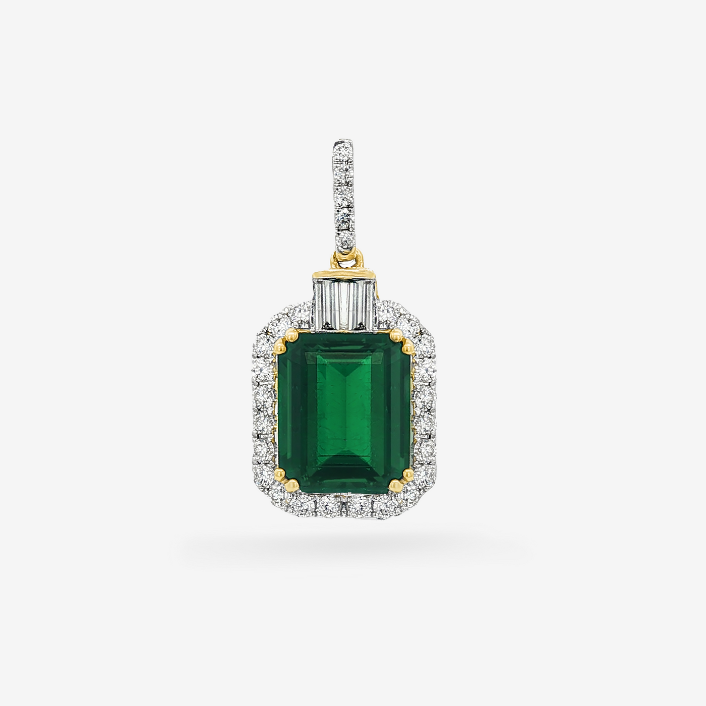 2.30CT Emerald Cut Emerald Diamond Halo Pendant