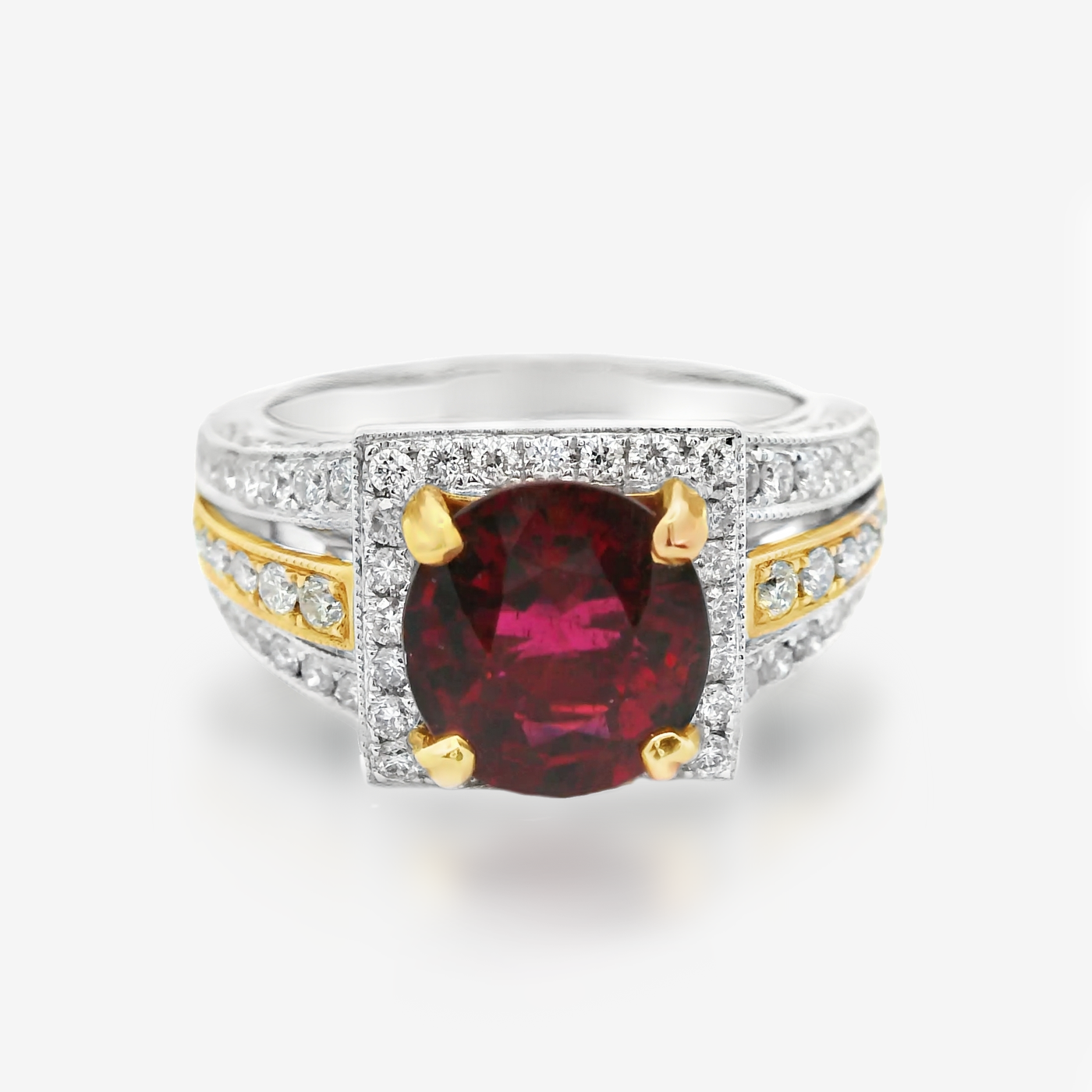 2.59CT Rubellite Tourmaline Diamond Halo Ring