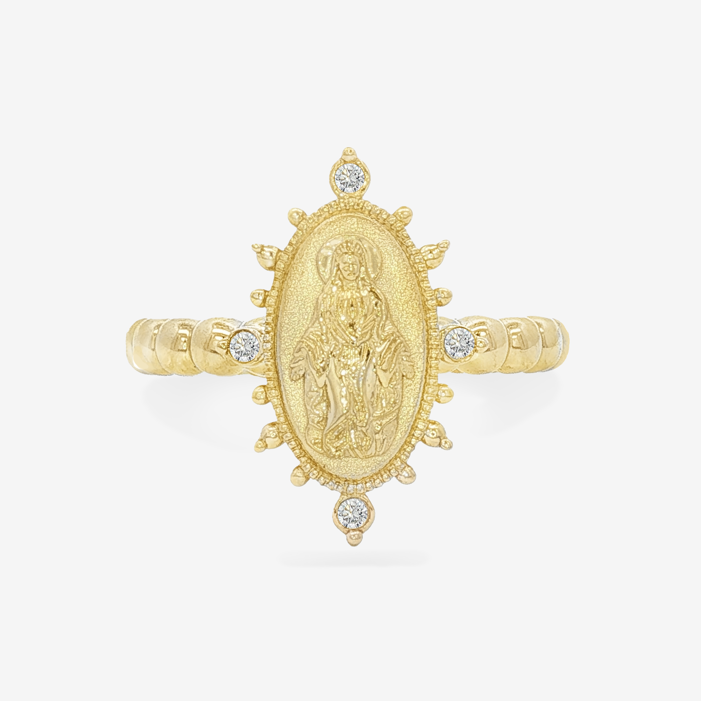 2.5MM Bead It Mother Mary Diamond Ring