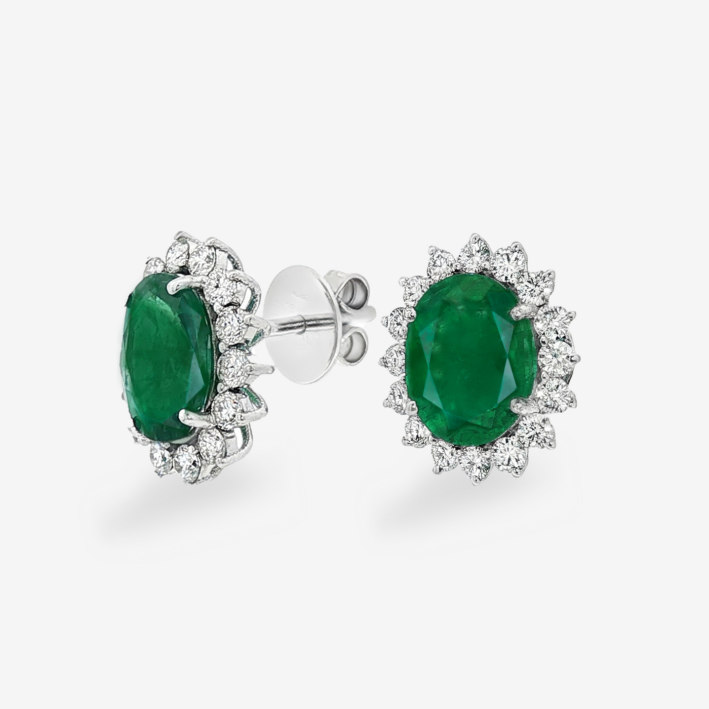 2.71CT Oval Emerald Diamond Halo Earrings