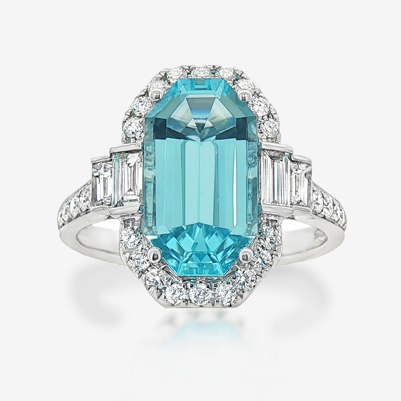 2.75CT Aquamarine & Diamond Halo Ring
