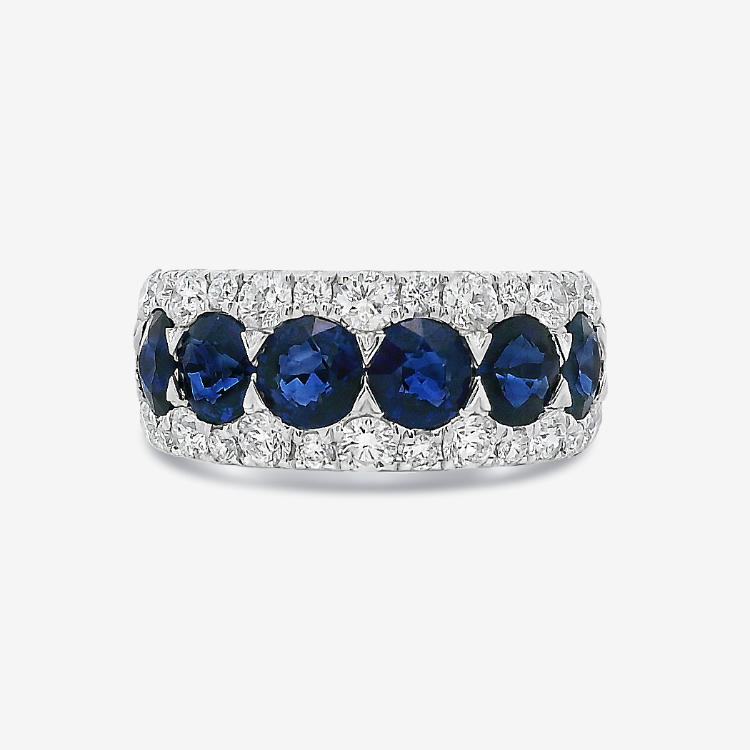 2.80CT Round Blue Sapphire & Diamond Wide Ring