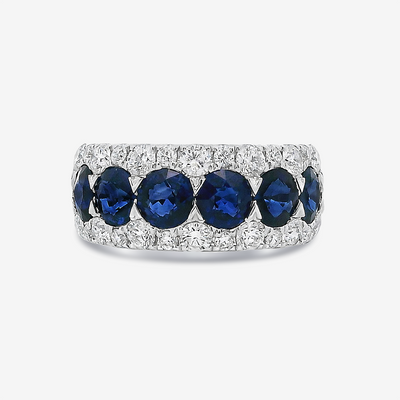2.80CT Round Blue Sapphire & Diamond Wide Ring