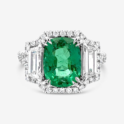 emerald and diamond three stone statement ring