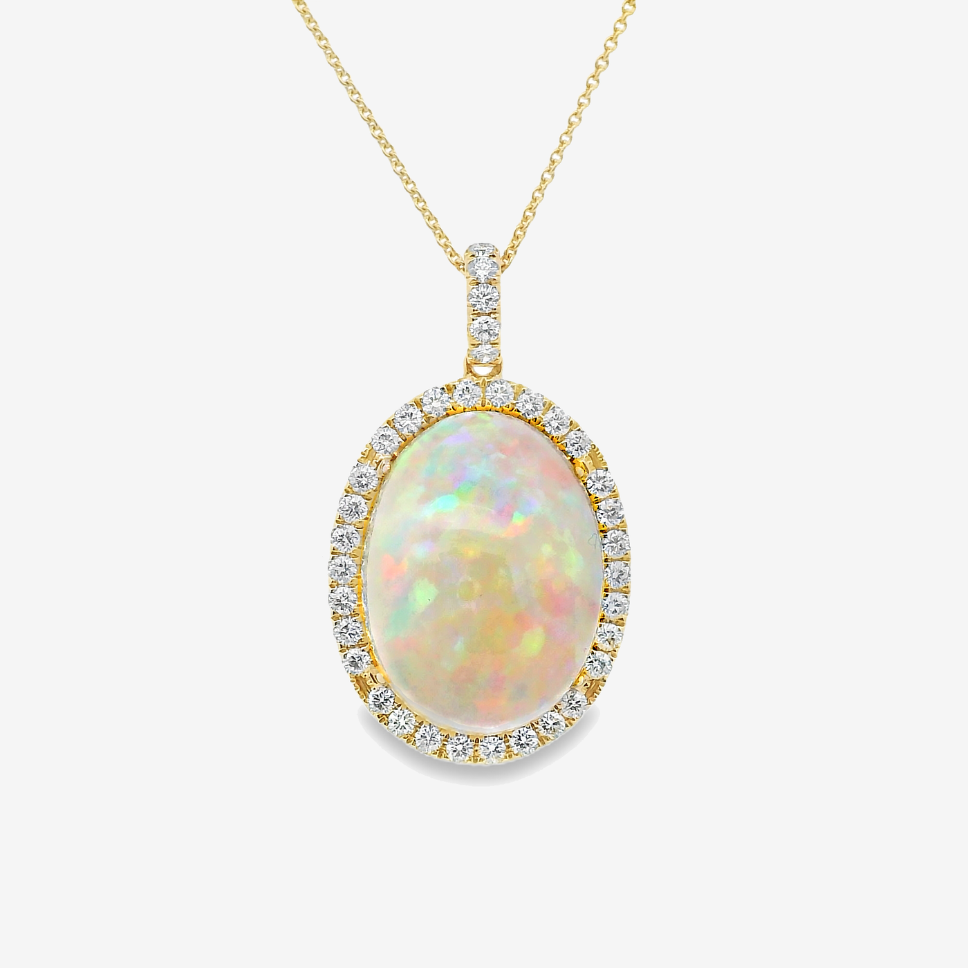 21.04ct Oval Shaped Opal & Diamond Halo Necklace