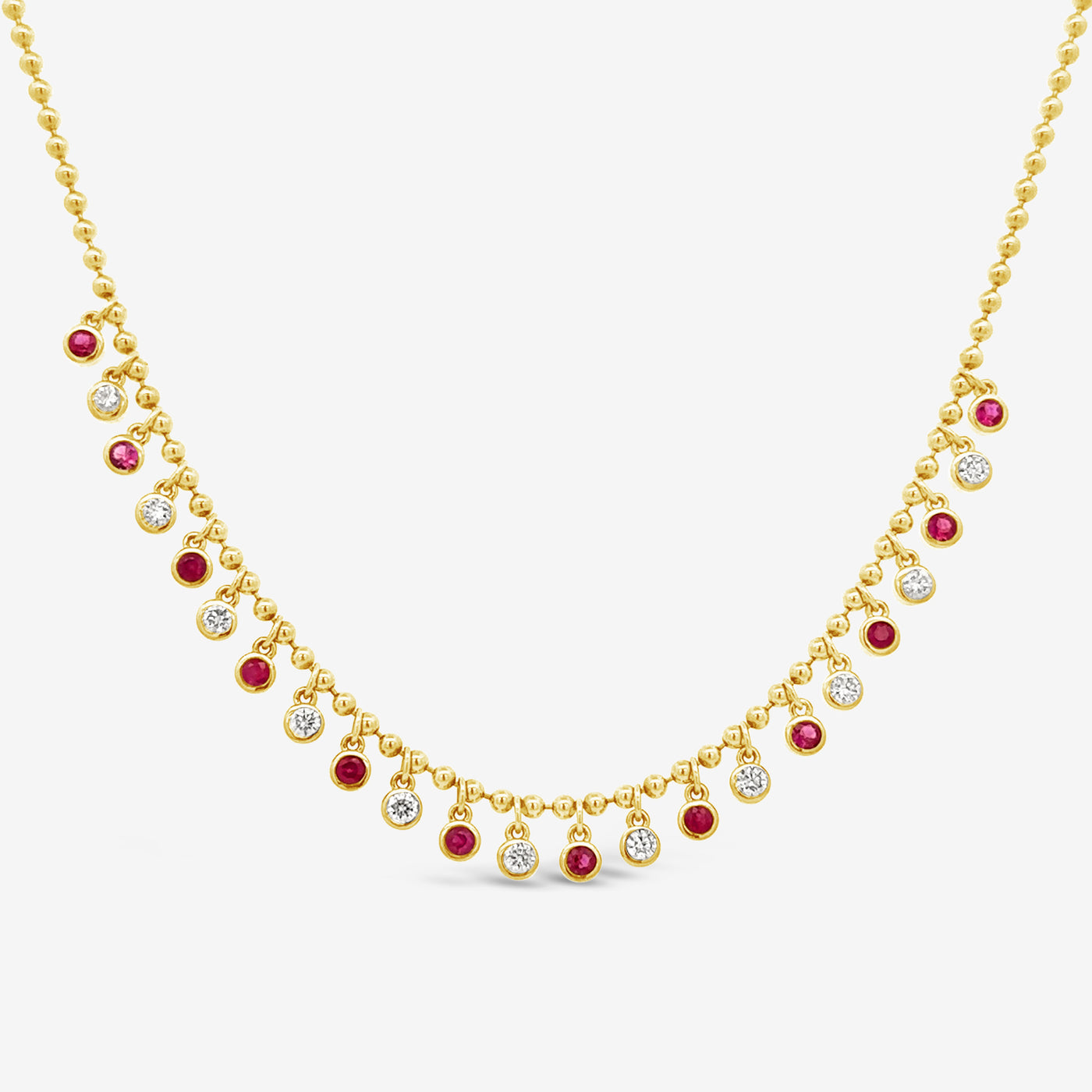23 Drops By The Yard 1.30CT Ruby & Diamond Necklace