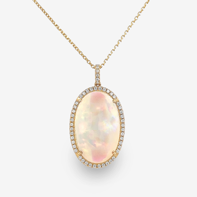 natural opal and diamond halo necklace