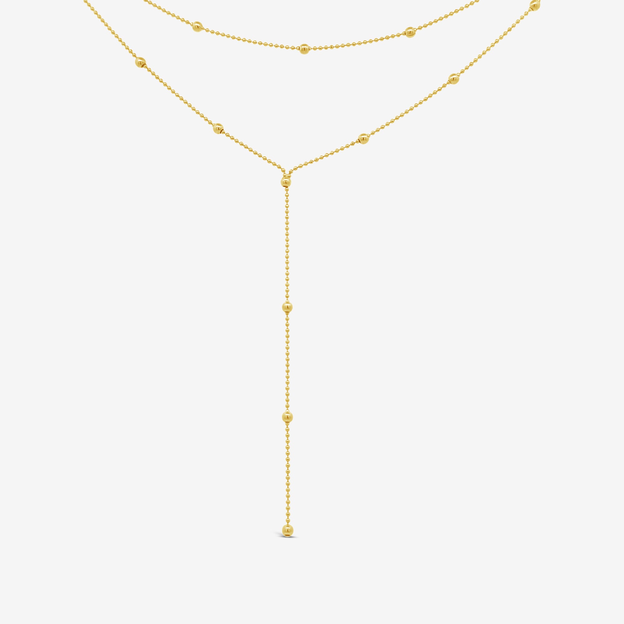 double row gold bead station lariat necklace