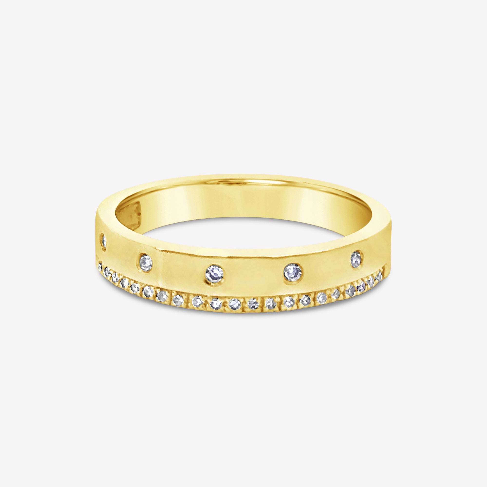 burnished and round diamond stacked ring