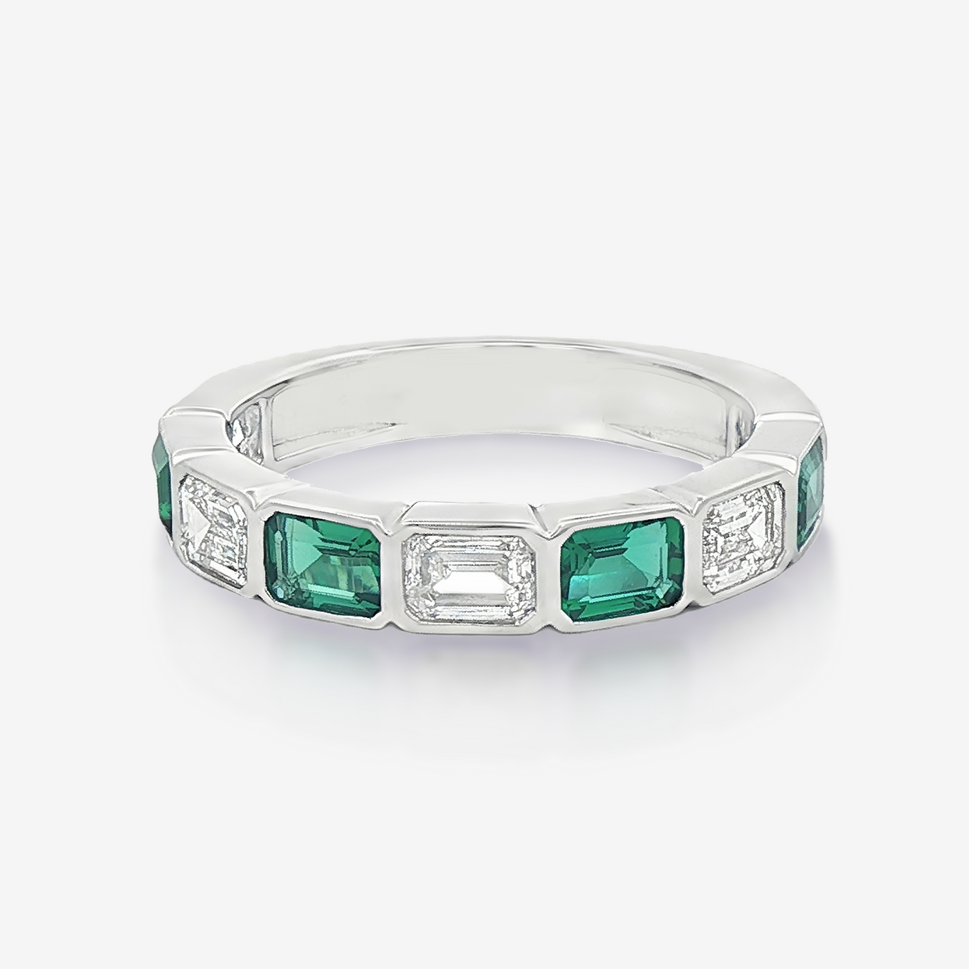 3/4 Emerald Cut Emerald and Diamond Bezel Ring