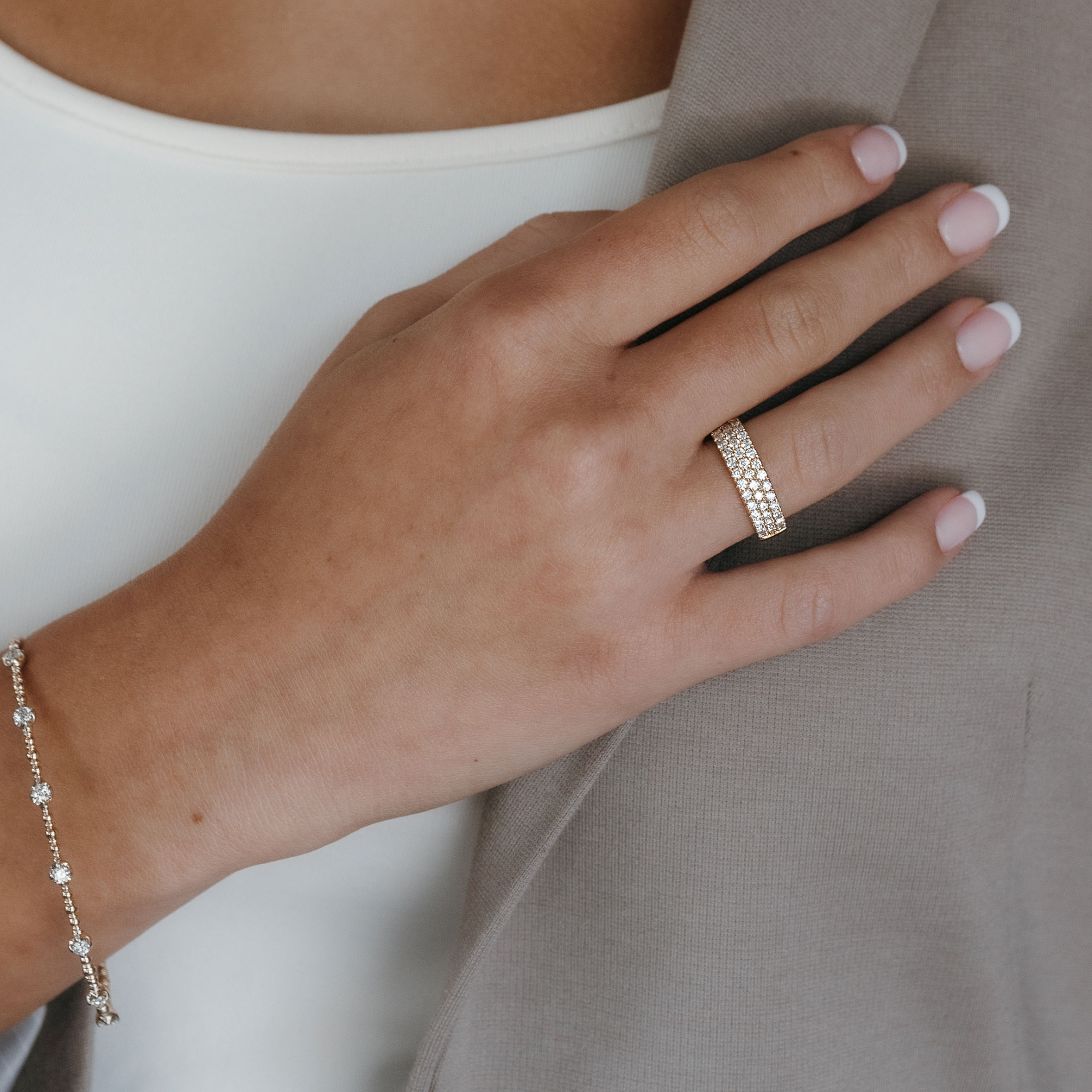 three row diamond ring