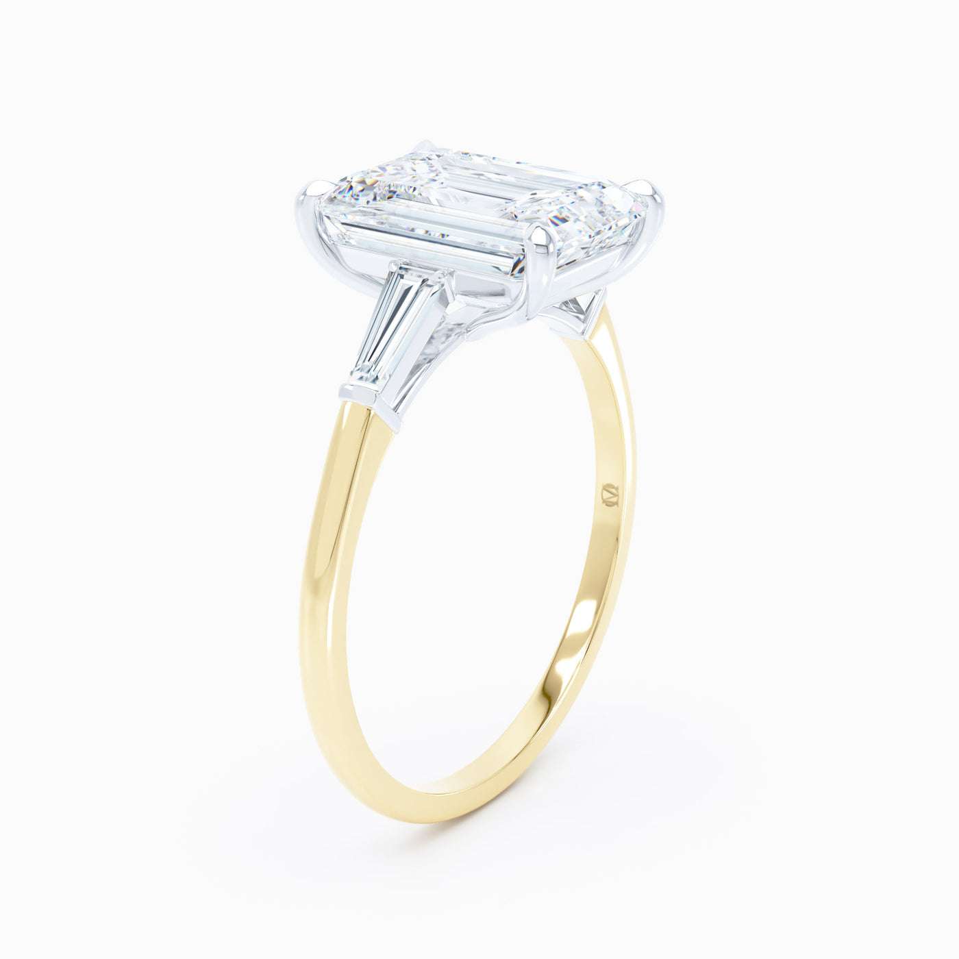 threes tone emerald cut diamond engagement ring