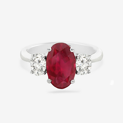 3.00CT Oval Ruby & Diamond 3 Stone Ring
