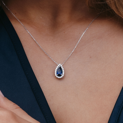 sapphire and diamond halo necklace