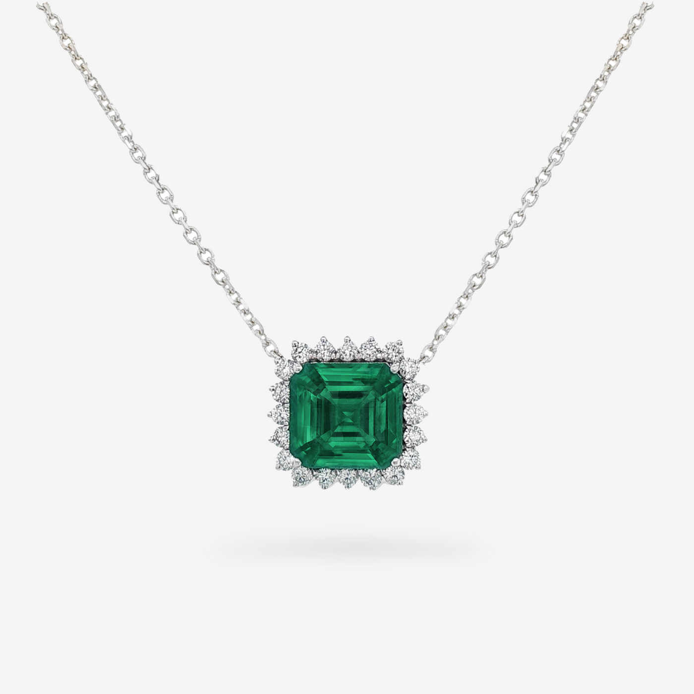 3.20CT Assher Cut Emerald & Diamond Halo Necklace