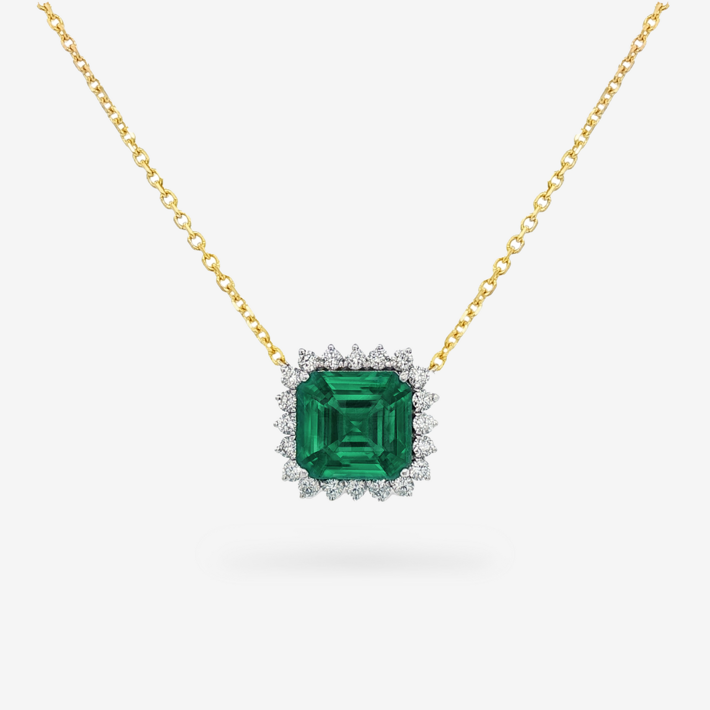 3.20CT Assher Cut Emerald & Diamond Halo Necklace